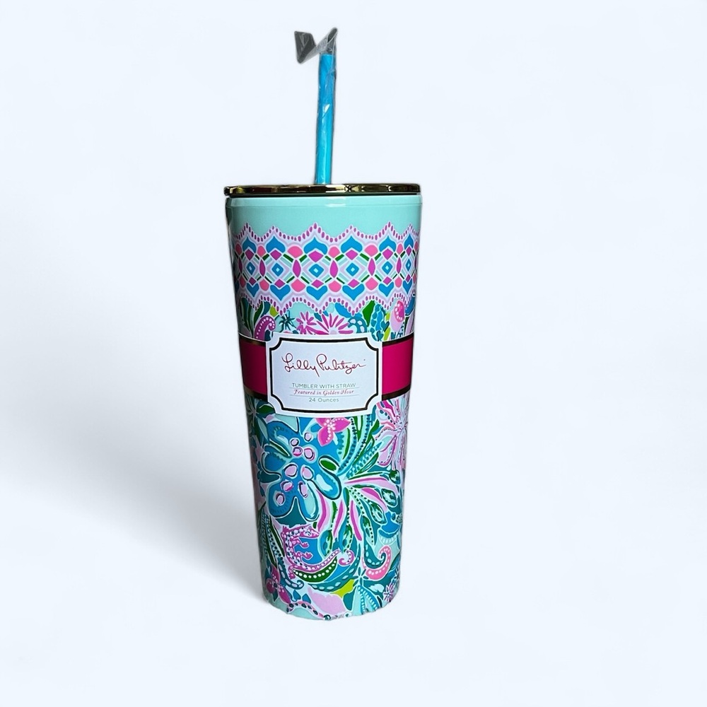 NWT Lilly Pulitzer Tumbler with Straw - Golden Hour.   WITH ORIGINAL PACKAGING